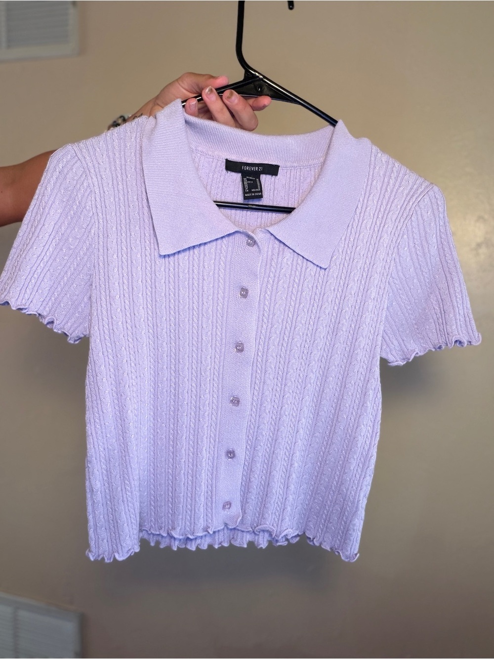 Forever 21 Lavender Knit Polo Button-Up Preppy Crop Top